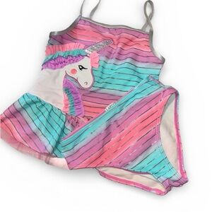 Dillards Flapdoodles Colorful Unicorn Striped Swimsuit 6X